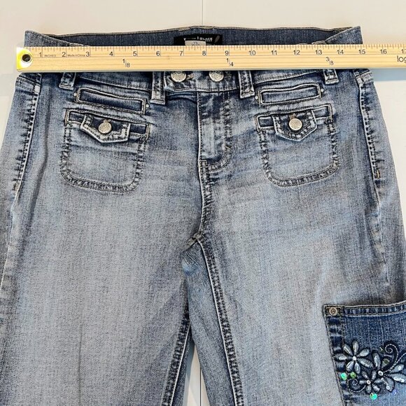 White House Black Market Noir Custom Day of the Dead Inspired Flare Jeans 6R - Picture 11 of 14